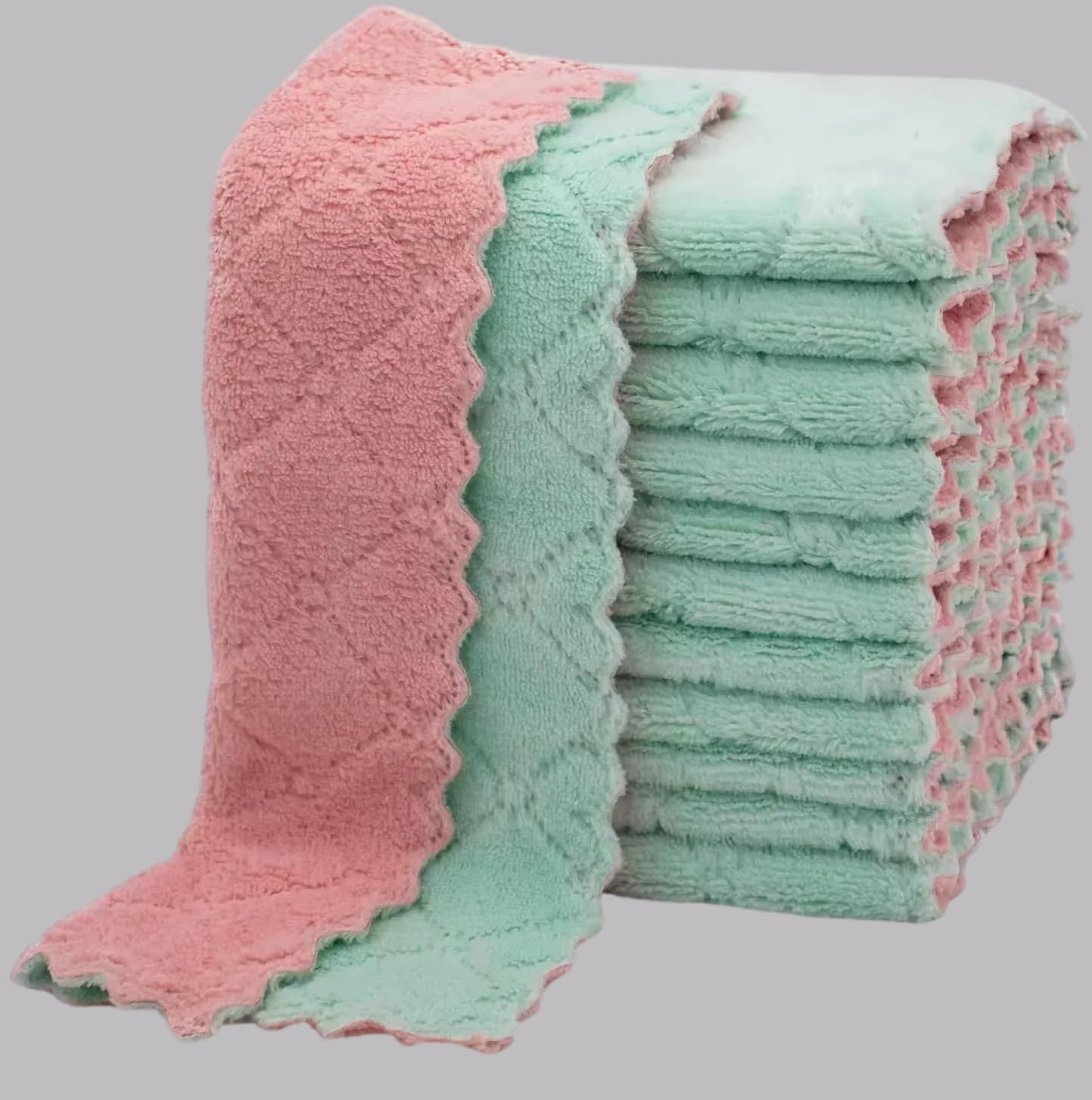 4 Pieces Microfiber Absorbent Cleaning Cloths Double Layer Kitchen Dish Towels C