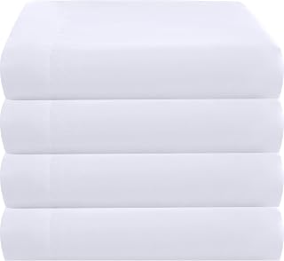 ZPECC Twin Flat Sheets Only White 4 Pack, Color-Coded Hem Threads | Bulk 66x96 Easy Sort Top Bed Sheet Soft Durable Hypoallergenic Brushed Microfiber for Hotel Airb&bs Essentials for Hosts