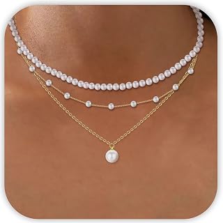 PEALICIOUS Pearl Necklaces for Women, Layered Pearl Jewelry Set as Gifts | 14K Gold Plated Choker, Dainty Silver Jewelry, Seashell Necklace, Beach Charm Choker, Bride Bridesmaid Gifts for Wedding