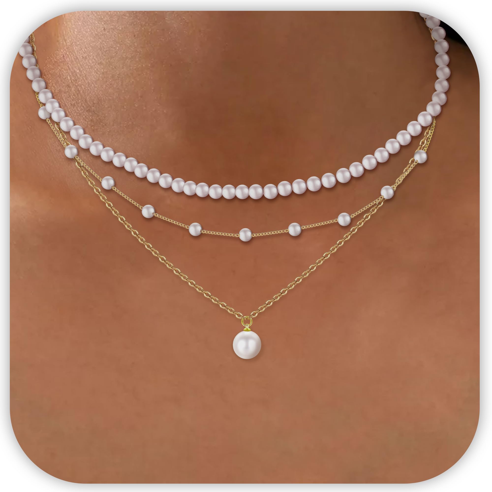 PEALICIOUS Pearl Necklaces for Women, Layered Pearl Jewelry Set as Gifts | 14K G
