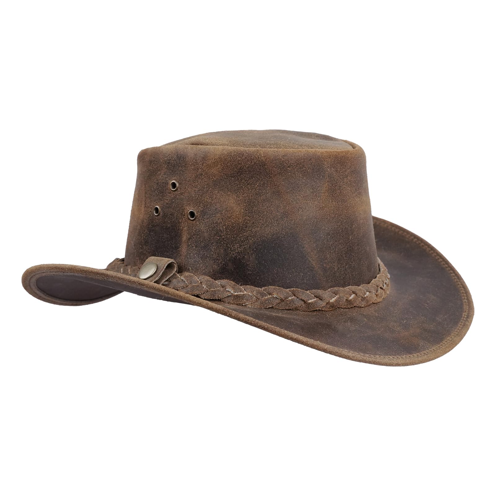 Leatherick Men's Brown Solid Western Outback Cowboy Hat with Chin Cord