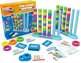 Wooden Color Match Challenge Game, Fast Pattern Match Ring Stacking Puzzle Stack Games, 2-4 Players, Family Board Game for Family & Adults, Birthday Easter Christmas Party Gifts