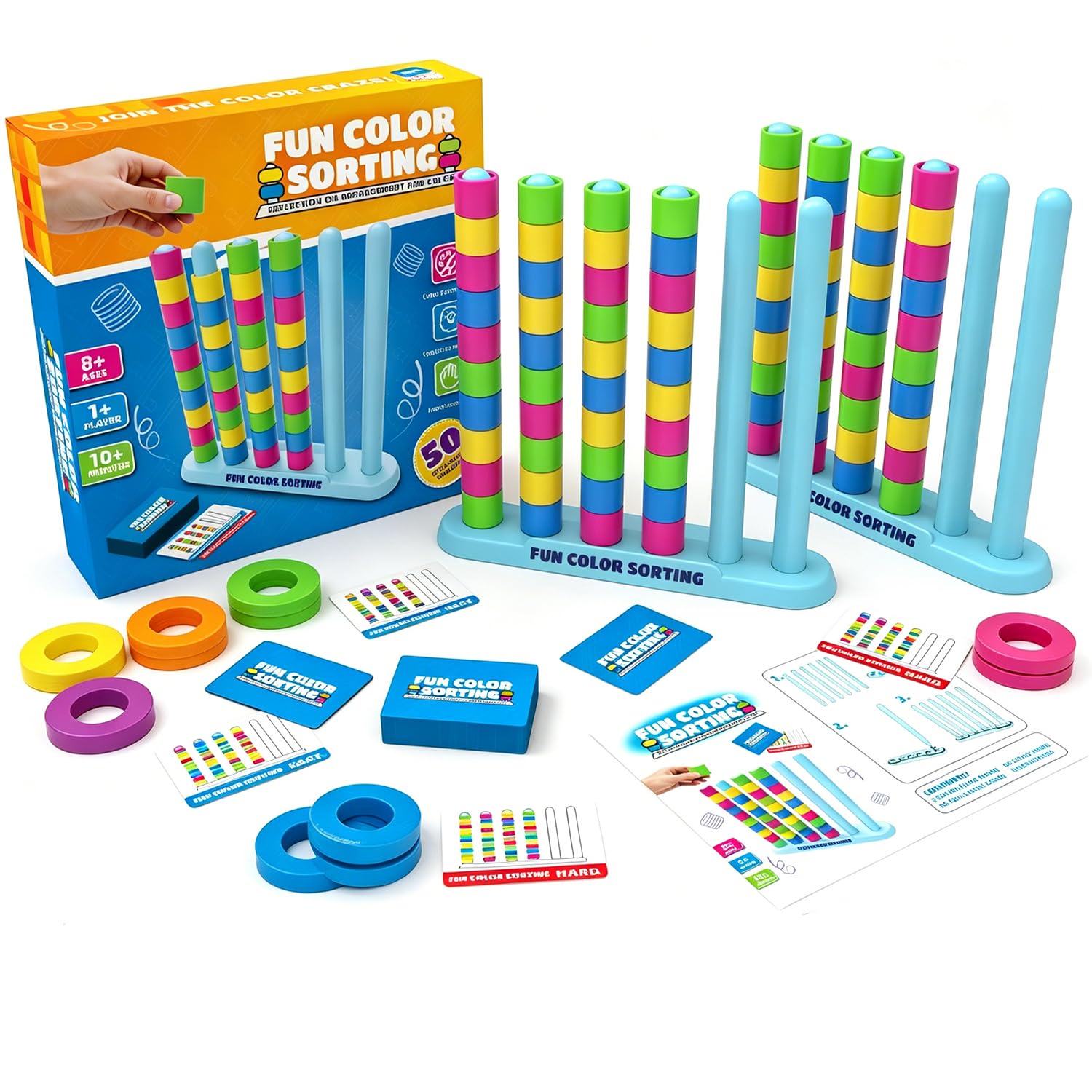Wooden Color Match Challenge Game, Fast Pattern Match Ring Stacking Puzzle Stack