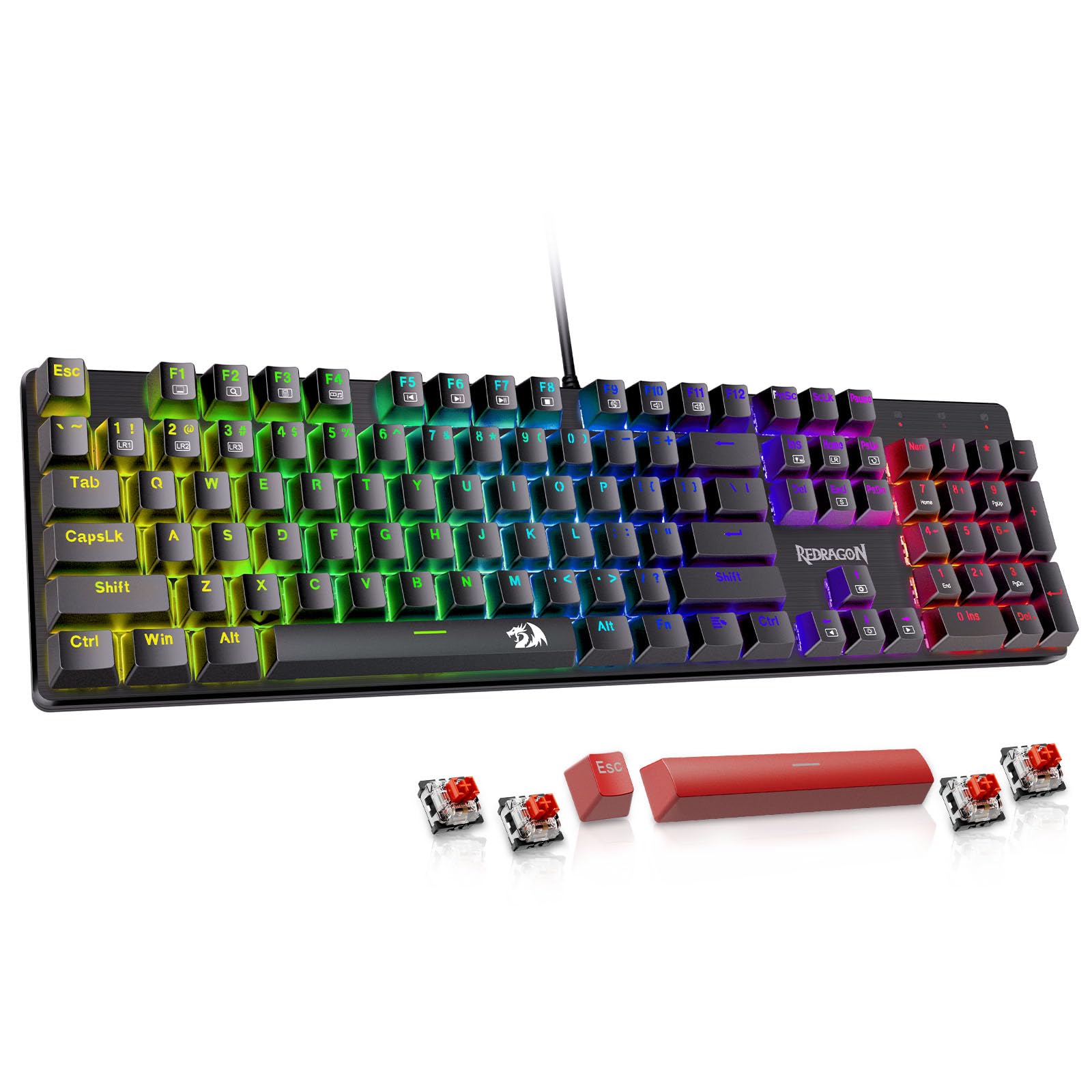Redragon Mechanical Gaming Keyboard Wired, 11 Programmable Backlit Modes, Hot-Sw