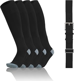 QBK Toddler Baseball Socks and Belt Combo Set for 2-16 Years Old Boys (2 Pairs Socks & 1 Belt)