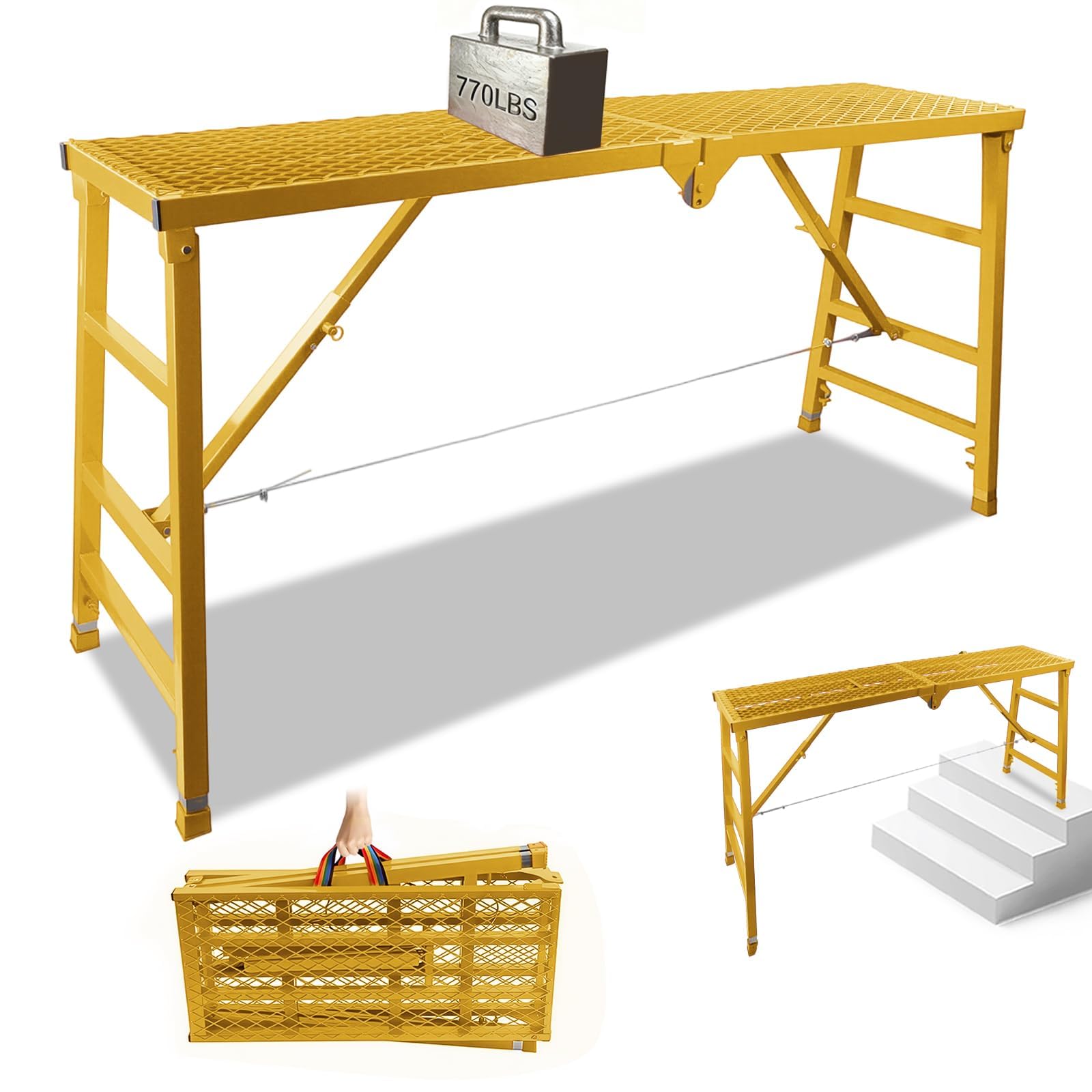 Foldable Scaffolding Platform, 70.8x15.2x36.2-62 Inch | 770 Lbs Capacity, Adjust