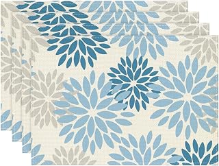 Artoid Mode Set of 4 Winter Floral Placemats, 30 x 45 cm, Washable for Kitchen, Party, Light Blue