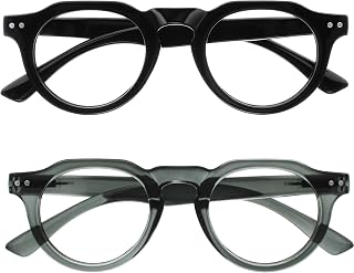 OPULIZE RIO Set of 2 Anti-Blue Light Reading Glasses - Frame with Flat Top Edge - Black, Grey - Men and Women - Spring Hinges - BB53-17 - +3.50