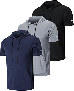 frueo Paquete de 3 Camisetas para Correr para Hombre, Ajuste seco, atléticas, Sudaderas con Capucha, cómodas Camisas de Entrenamiento con Capucha Que absorben la Humedad