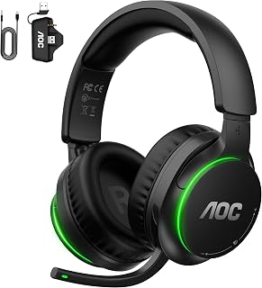 AOC Wireless Gaming Headset for Xbox Series X|S, Xbox One, PS5, PC, Switch | Bluetooth 5.4 Gaming Headphones with 50mm Driver, Noise Cancelling Microphone, Flip-to-Mute, 75H Battery Life