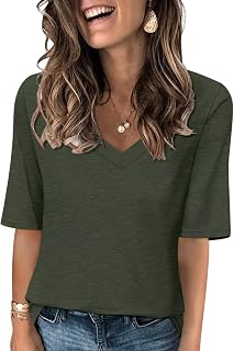 Minetom Women's V-Neck Casual Half Sleeve Top Basic Summer Tees