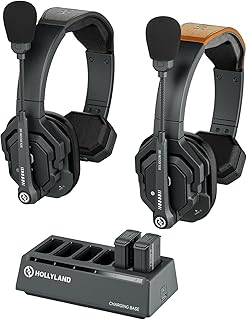 Hollyland Solidcom SE Full Duplex 2-Users ENC Noise Cancellation Wireless Intercom Headset System 1100ft Team Communication with PTT Mute Single Ear Headset for TV Film Production Drone (2.4G Version)