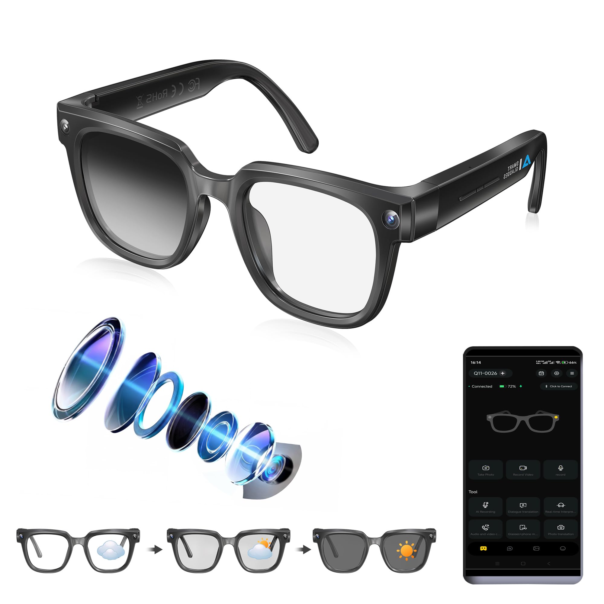 AI Smart Glasses with Camera,4K Photo & Video Capture,Real-Time Translation | 8M