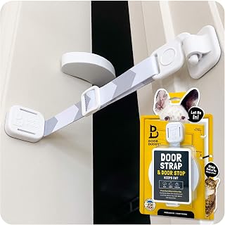Door Buddy Cat Door Latch & Stopper. Adjustable Dog Proof Door Strap for Cats. Dog Proof Litter Box & Cat Feeder. Simpler Pet Gate Alternative. No Cut Cat Door Interior Door.