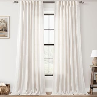 Natural Linen Curtain 102 inch Long 2 Panels Set Back Tab Light Filtering Living Room Curtain Drapes Home Office Modern Minimalist Decor Farmhouse Boho Neutral Cream Semi Sheer Curtain 102 inch Length