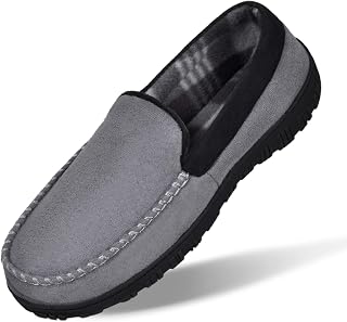 MIXIN Men's Cozy Moccasin Slippers Anti-Skid Slip On House Slippers with Comfy Memory Foam