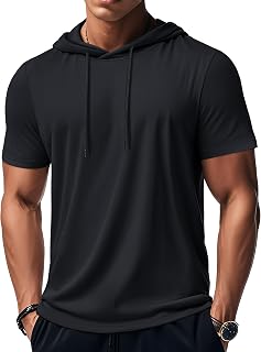 MAGCOMSEN Men's Short Sleeve Hoodie Cotton Workout Hooded T-Shirts