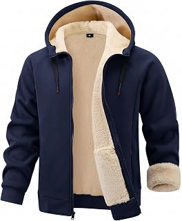Gihuo Mens Sherpa Hoodies Zip Up Fleece Lined Sweatshirt Hooded Winter Warm Jacket