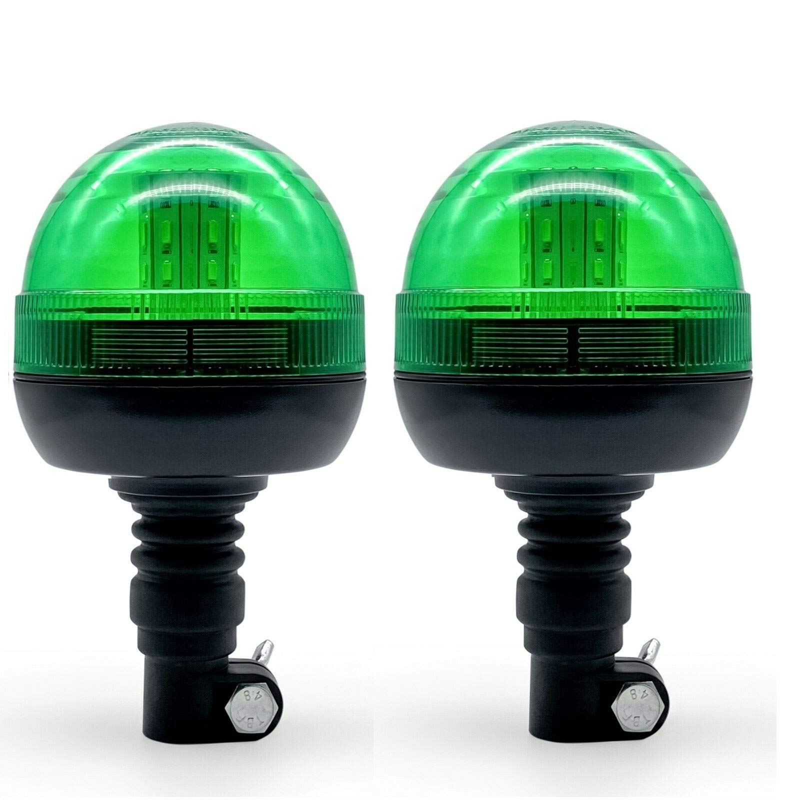 flexzon 2X Led Green Warning Beacon Flashing Rotating Flexible Din Pole Tractor 
