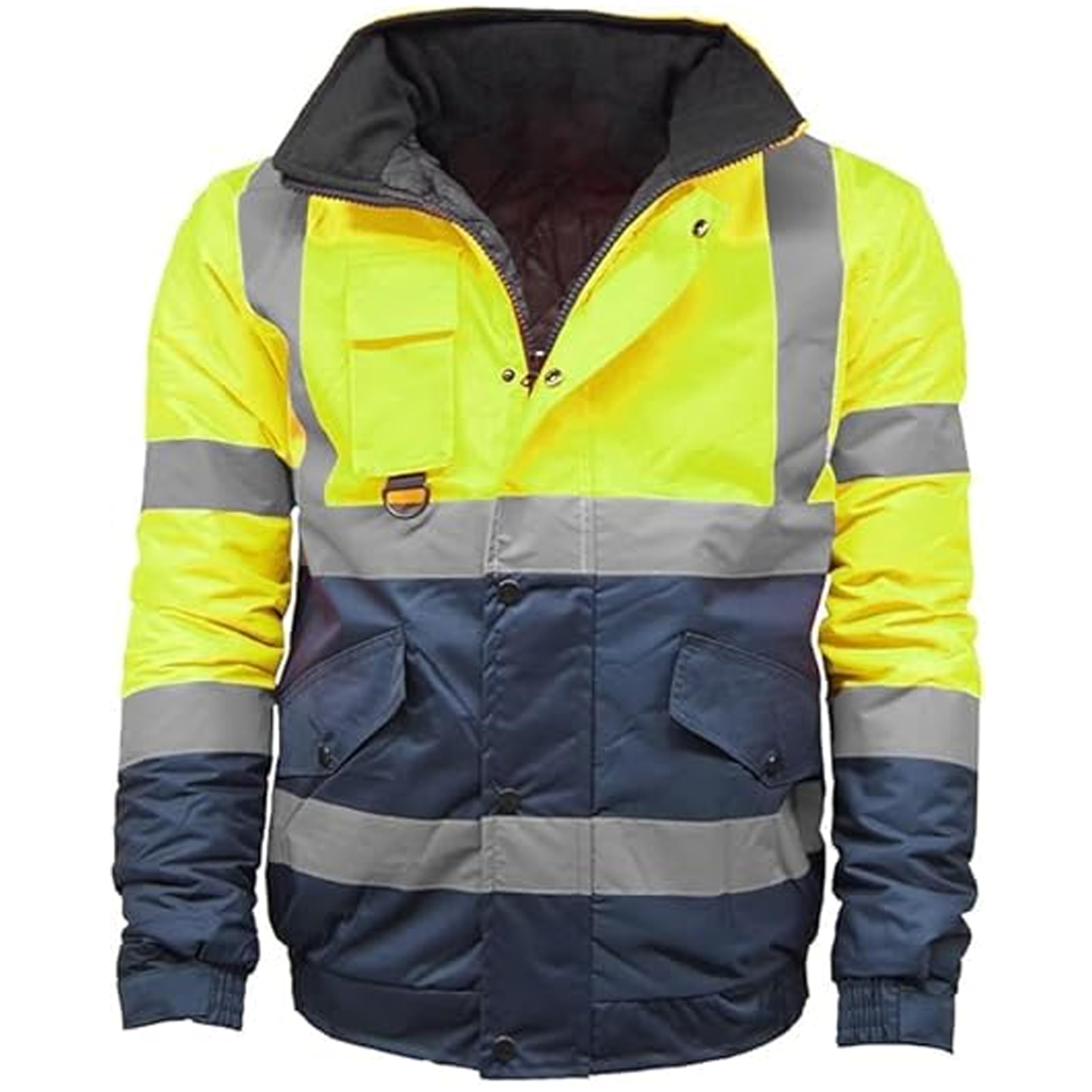 Hi Vis Viz Bomber Jacket High Visibility Workwear Two Tone Safety Security Hoode