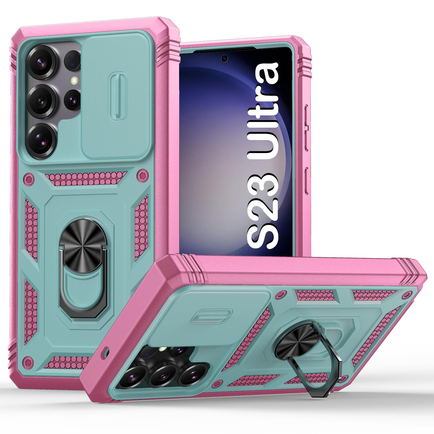 PASNEW Case for Samsung Galaxy S23 Ultra,Green Pink
