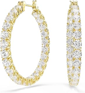 Swarovski Matrix hoop earrings, Round cut, White, Gold-tone plated