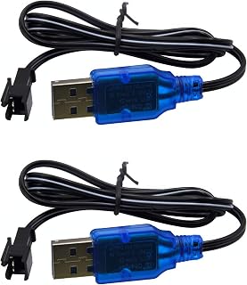 Blomiky 2 Pack 3.7V 0.5A Lithium Battery Charge Cable with SM-2P Black Plug for Some Kind of Mini RC Amphibious Stunt Car Boat Trucks 1S Li-ion and Li-Po Battery / 3.7V USB 2