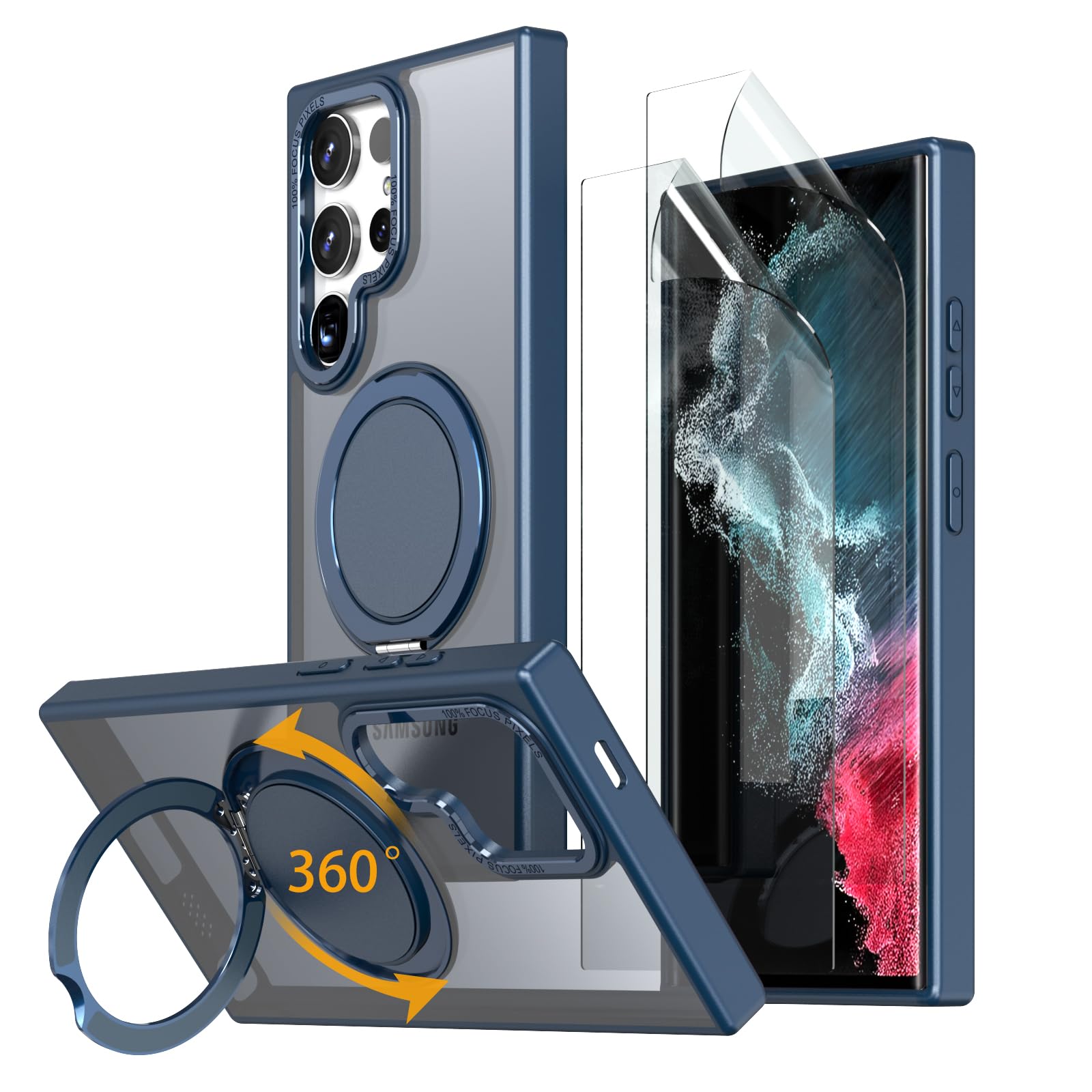 for Samsung Galaxy S22 Ultra/S23 Ultra Case 360 Magnetic Stand Blue