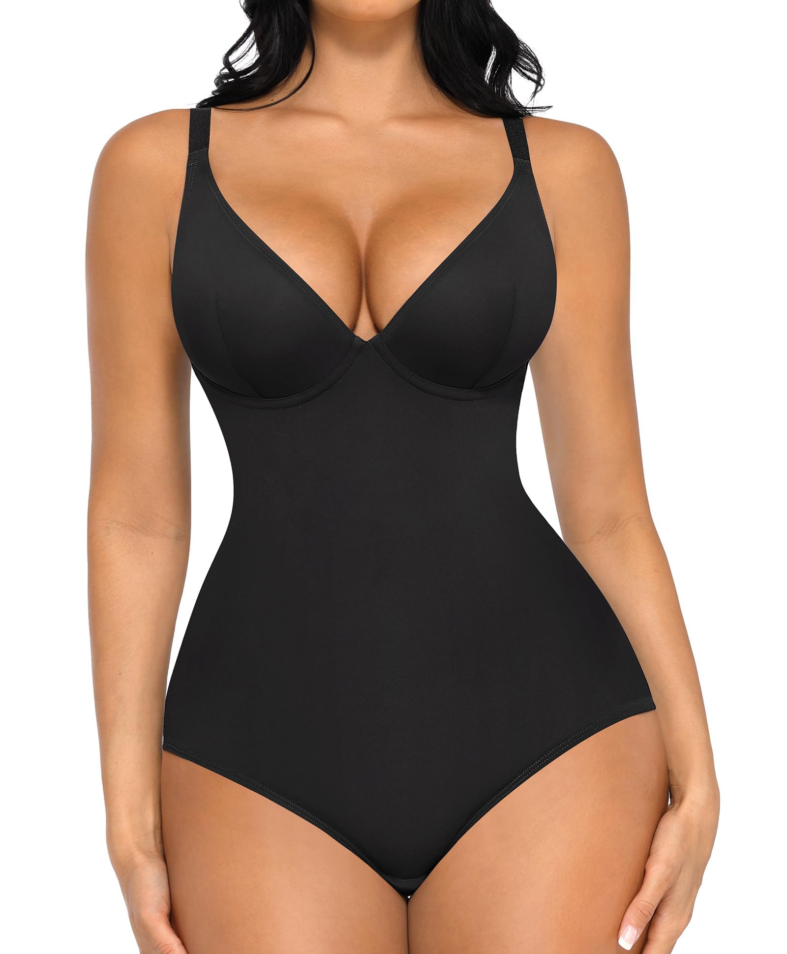 FeelinGirl Deep V Neck Shapewear Bodysuit Women Tummy Control Body Suits