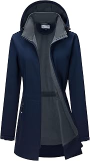 33,000ft Lightweight softshell jacket with hood, women's functional jacket, fleece lining, windproof, breathable, long hooded coat for cycling, outdoor hiking