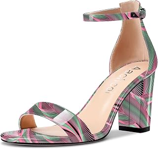 Aachcol Women's Sandals Open Toe Strappy Ankle Block Chunky Mid Heel Shoes Party 8.5 CM