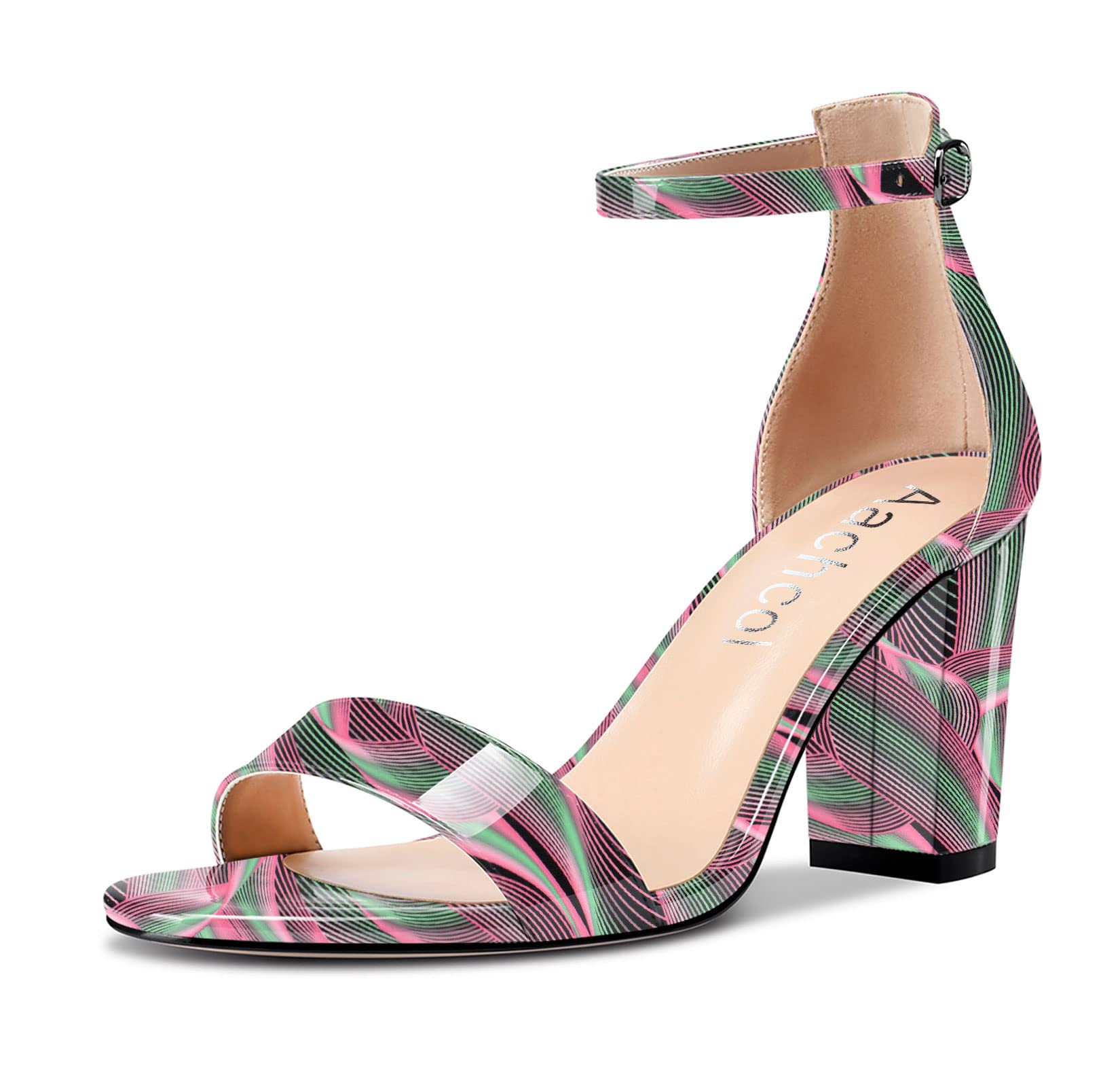 Aachcol Women's Sandals Open Toe Strappy Ankle Block Chunky Mid Heel Shoes Party