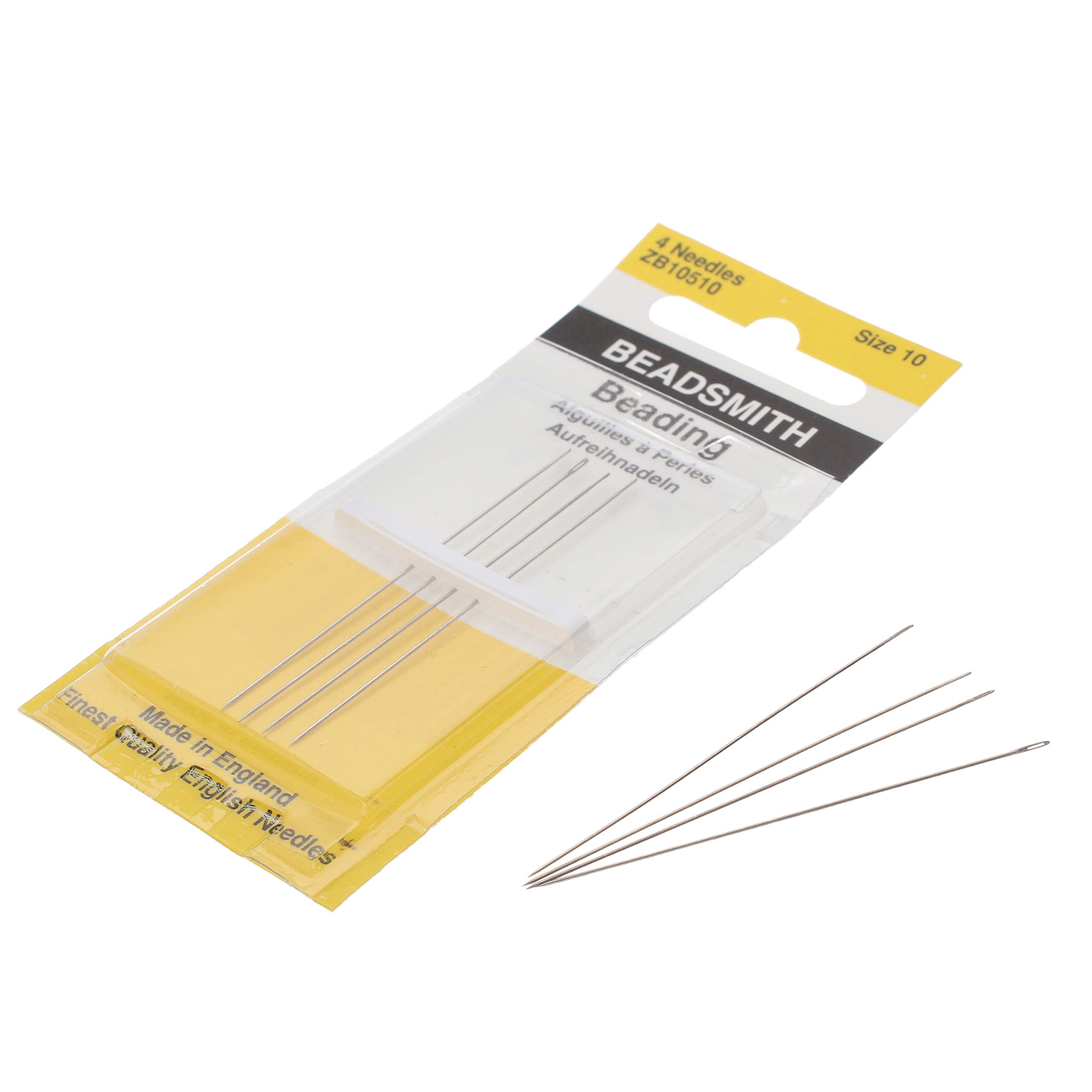 The Beadsmith English Beading Needles, Size 10, 4 Needles per Card | Made in Eng