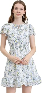 Allegra K Women Ruffle Sleeve A Line Flowy Floral Mini Chiffon Dress