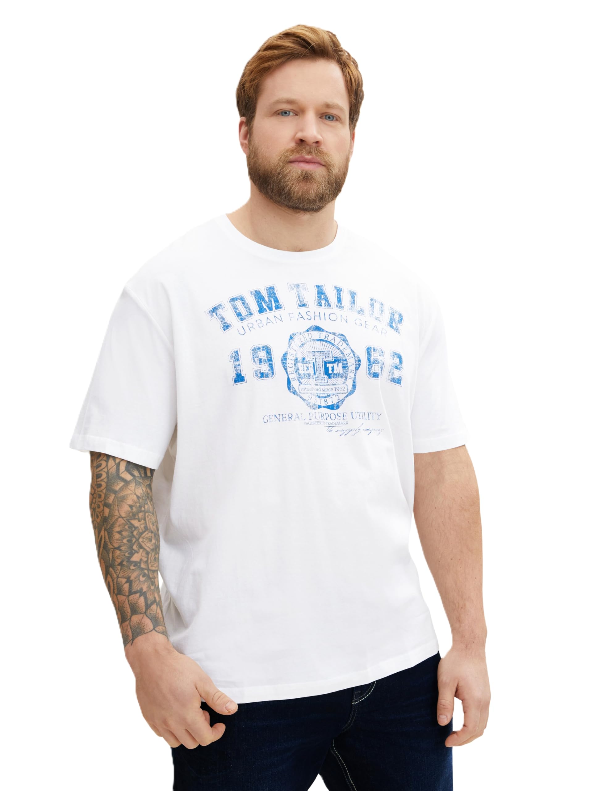 TOM TAILOR Men's T-Shirt with Logo Printed in Organic Cotton