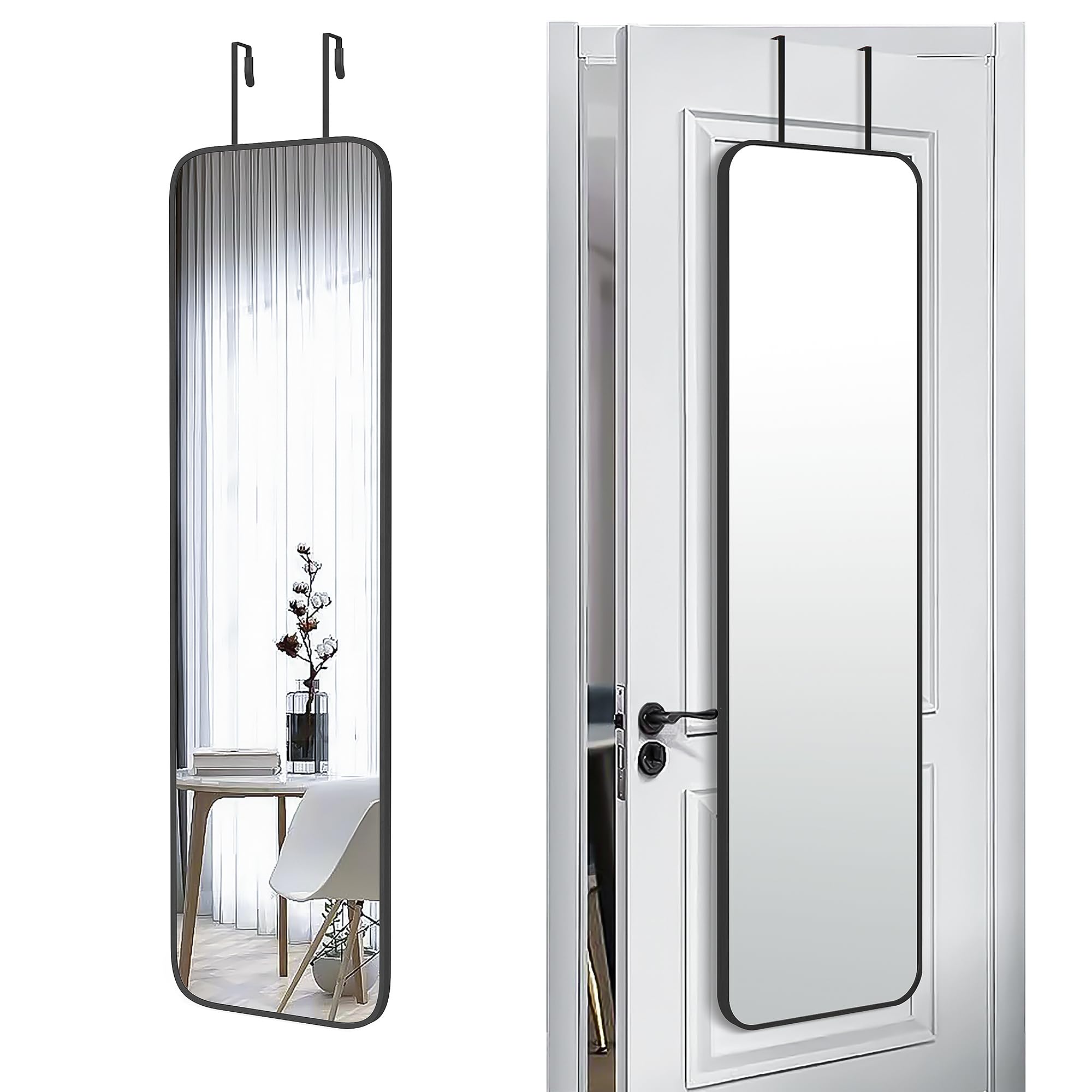 47x14" Full Length Mirror Over the Door Hang or Wall Mounted Black | HD Clear Te