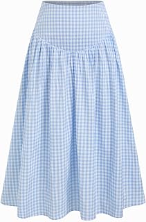 CIDER Gingham Midi Skirts for Women A Line High Waist Long Plaid Maxi Skirt Summer Beach Vacation Outfits Trendy