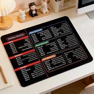 Anti-fray Stitching Mouse Pad, 10.3 x 8.3 Inch Waterproof Mouse Pad for Computer with Office Shortcuts, Desktop Mouse Pad for Home Use