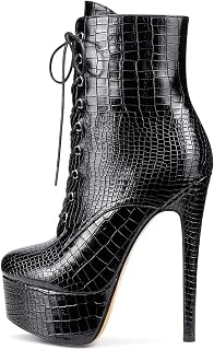 NobleOnly Women's Platform Ankle-High Boots Lace-Up Zipper Stilettos Booties 6.3IN High Heels