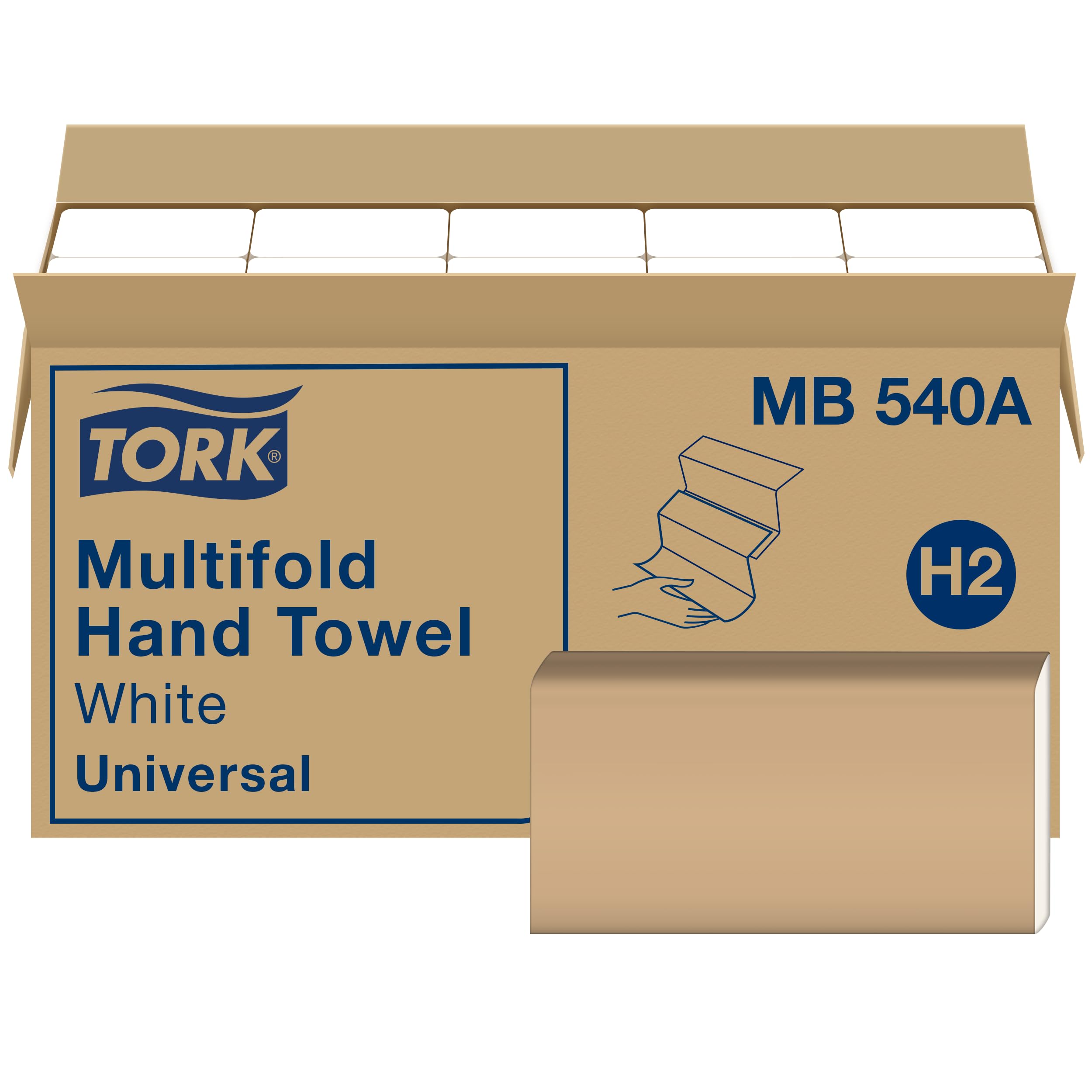 Tork Multifold Hand Towel White H2, 16 x 250 Towels, MB540A | Compatible with H2