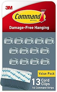 Command Clear Cord Clips, 13 Clips, 16 Strips | Damage-Free Hanging Light Clips with Adhesive Strips, No Tools Mini Wall Hooks for Hanging Decorations in Living Spaces