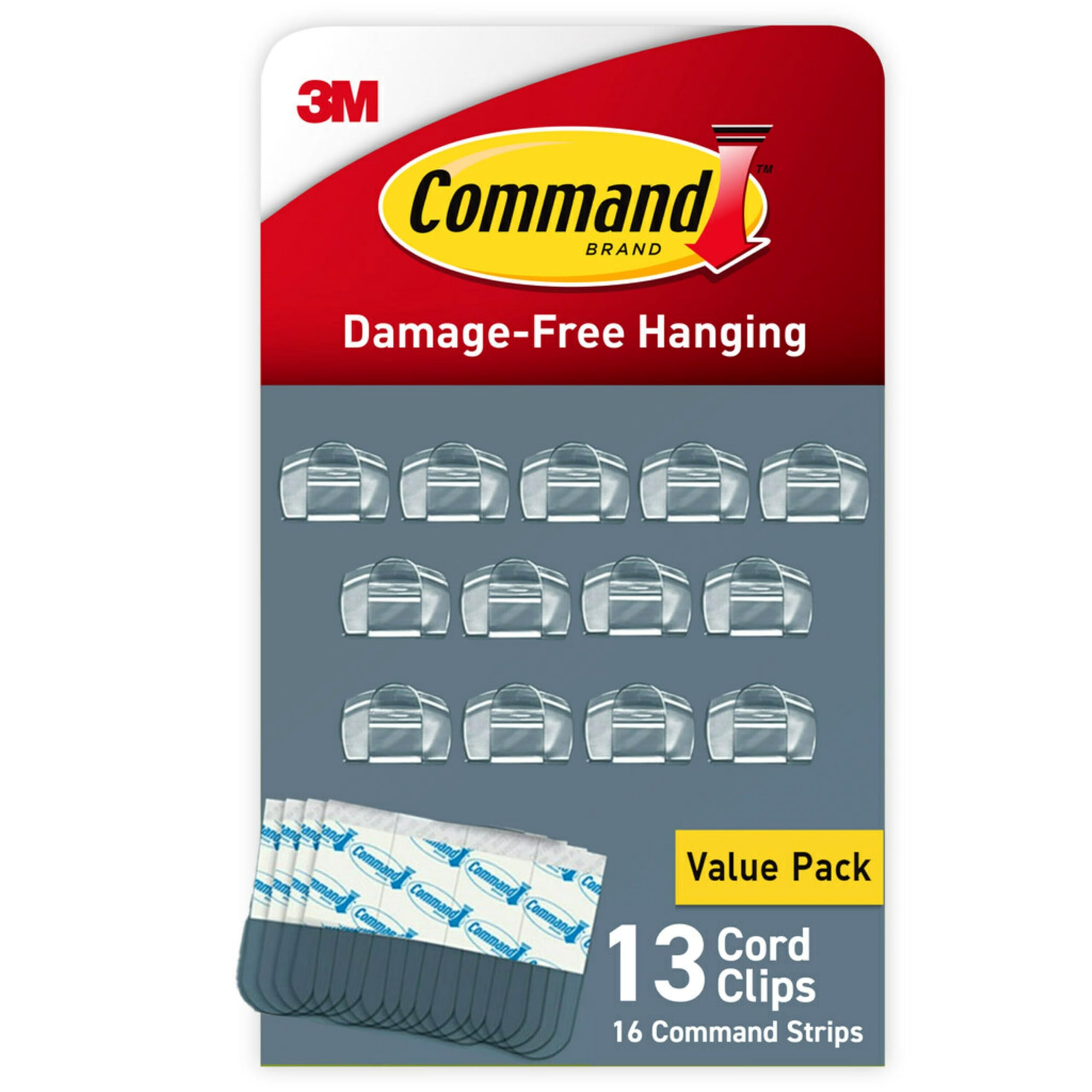 Command Clear Cord Clips, 13 Clips, 16 Strips | Damage-Free Hanging Light Clips 