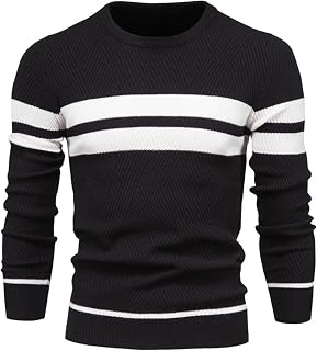 Genfien Winter Men's Knitted Crew Neck Knit Crew Sweater Long Sleeve Pullover Winter Keep Warm