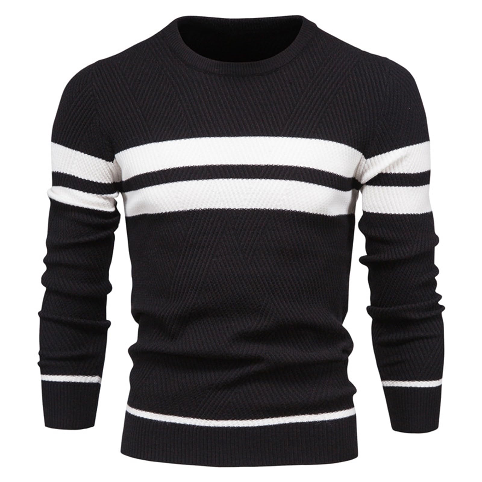 Genfien Winter Men's Knitted Crew Neck Knit Crew Sweater Long Sleeve Pullover Wi