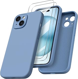 ORNARTO Cover per iPhone 15 Silicone,Antiurto,Blu Chiaro