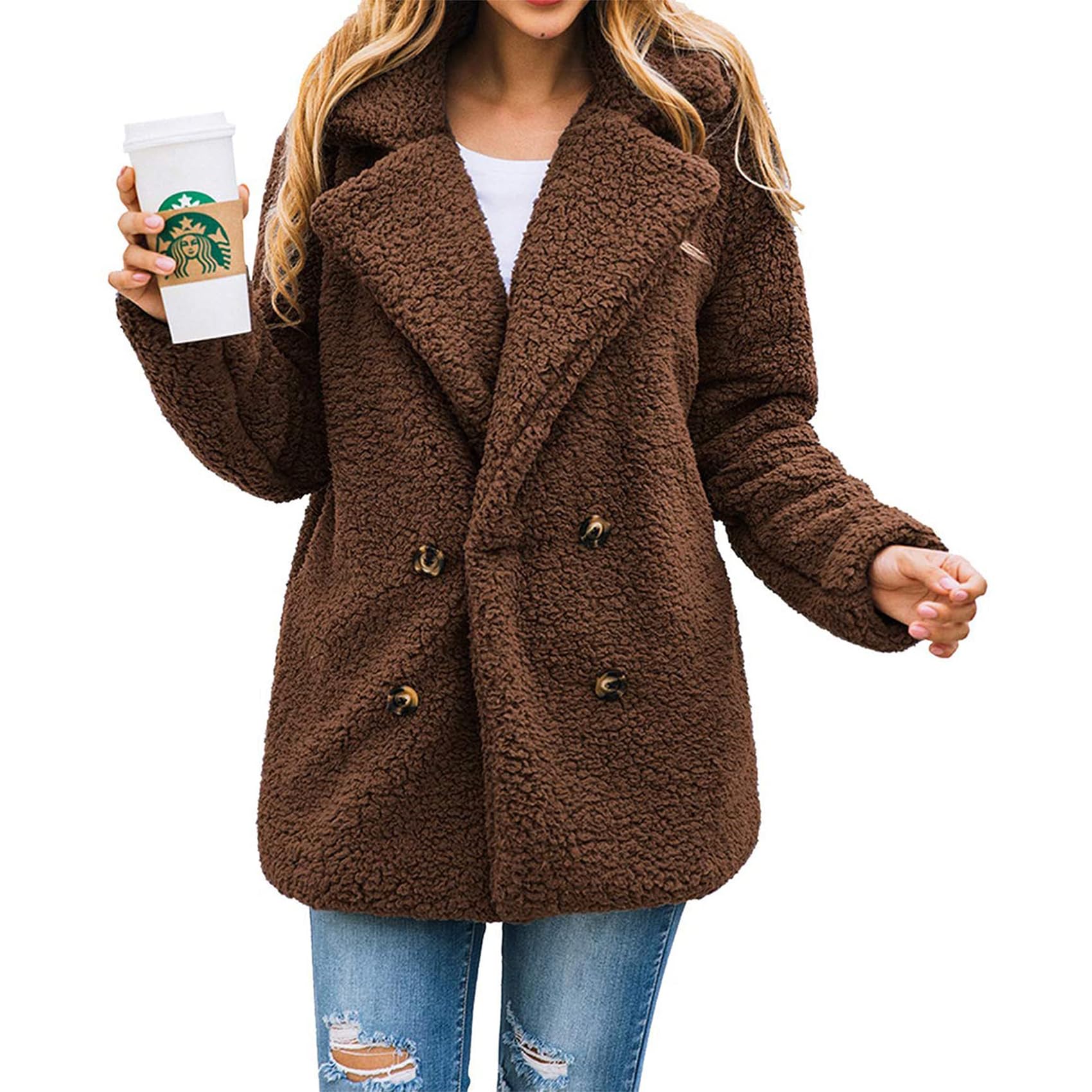 PRETTYGARDEN Women's Fashion Long Sleeve Lapel Zip Faux Shearling Shaggy Oversiz