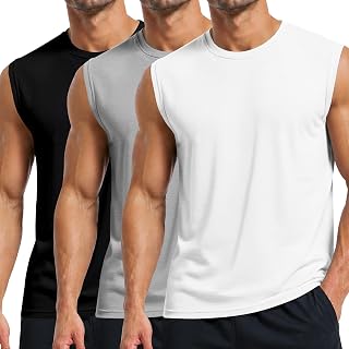 Holure 3 Pack Men's Cotton Sleeveless Sports Tank Tops Muscle Vest Crew Neck Stretch Breathable T-Shirt