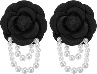 Generic Fabric Camellia Flower Brooch, Elegant Pearl Tassel Brooch Floral Pin Bracelet for Women Suit Hat Dress Shirt Tie Corsage