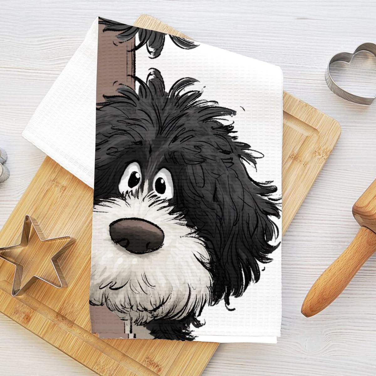 4 Pack Kitchen Towels Reusable Absorbent Quick Dry Cute English Shepherd Dog Tea