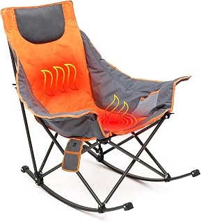 SunnyFeel Heated Rocking Camping Chair – 3 Heat Settings, Oversized Padded Folding Lawn Chair with Pocket, Heavy-Duty Portable Camp Rocker for Outdoor, Patio, Backyard & RVing – Includes Carry Bag